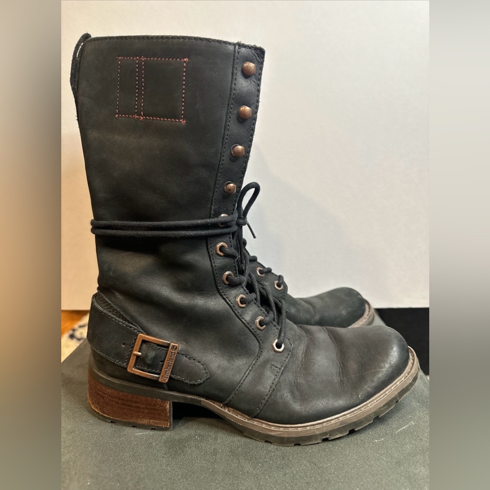 Timberland Charles Street Lace Up Combat Boots Leather Black Women’s Size 8